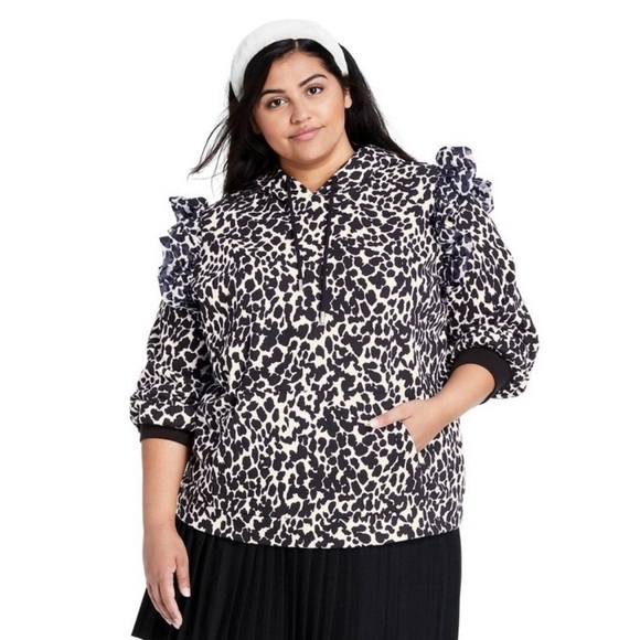 REDUCED  Sandy Liang x Target Leopard Ruffle Sweatshirt  hoodie size 3X - Picture 4 of 4